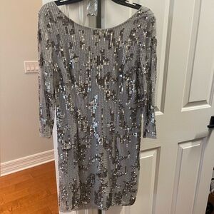 Adrianna Pappell Sequin silver dress formal dress cocktail party wedding event